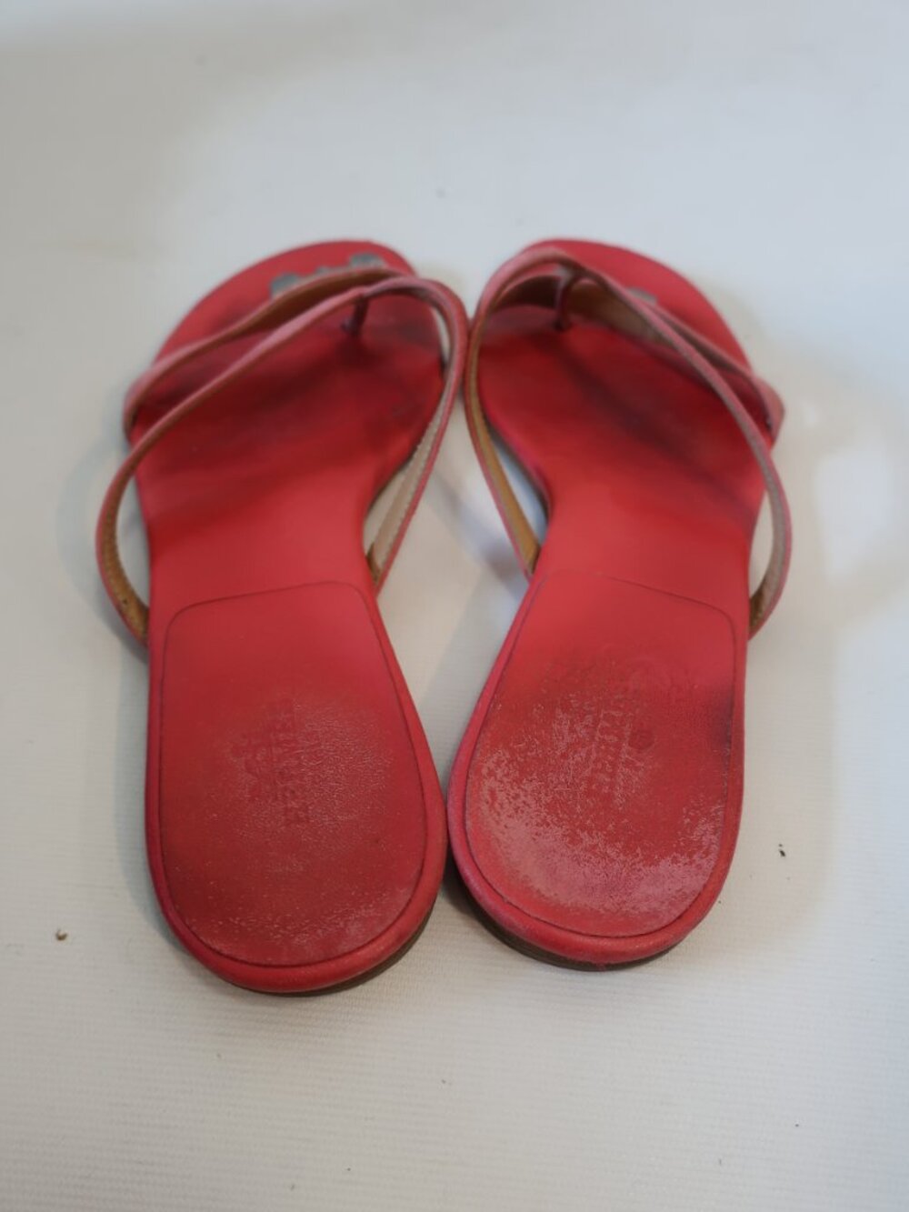 Women Hermes Red Leather Corfou Thong Sandals W/Silver Hardware 38 EU/US 8 - Picture 7 of 11